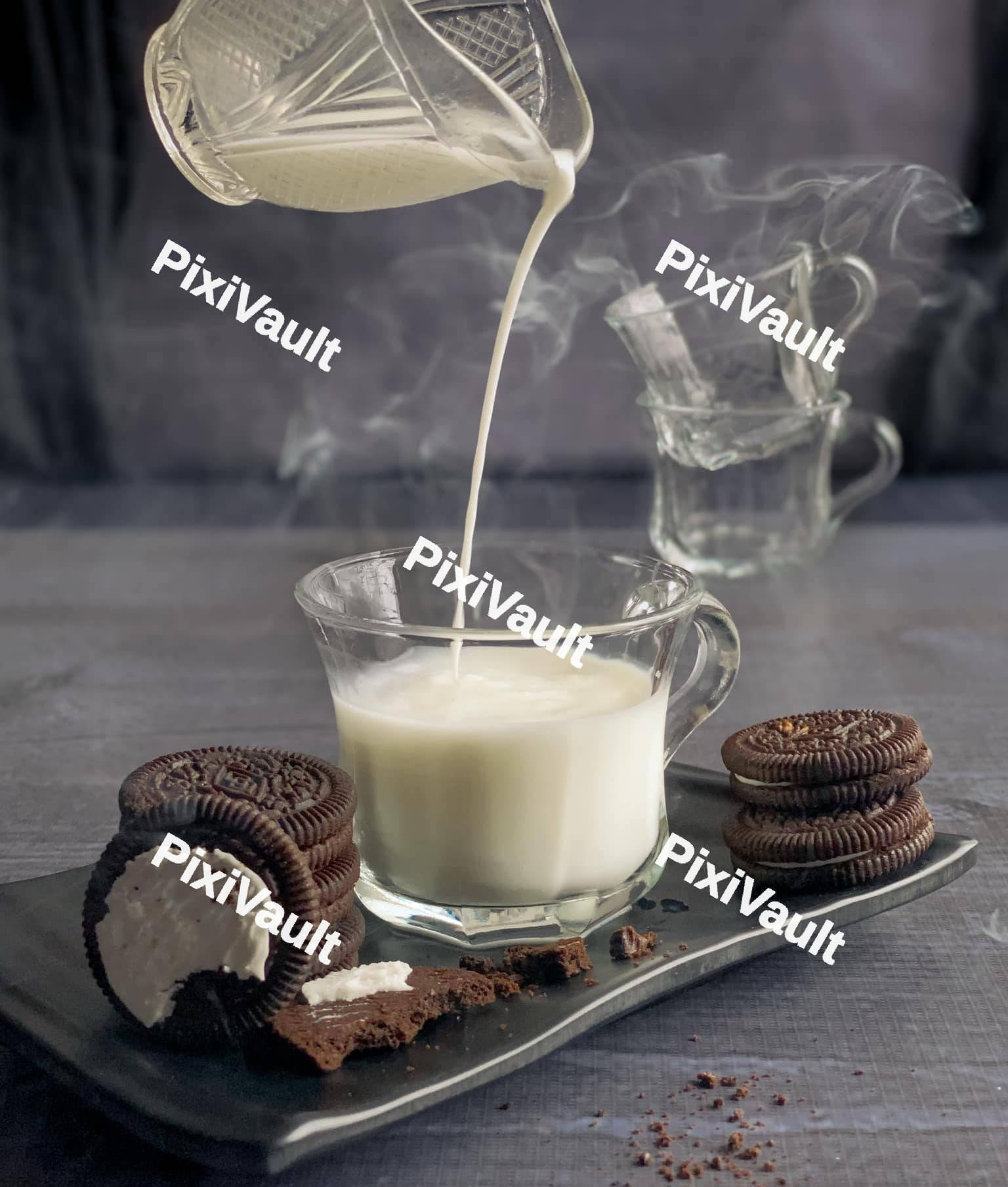 Milk is poured in a cup